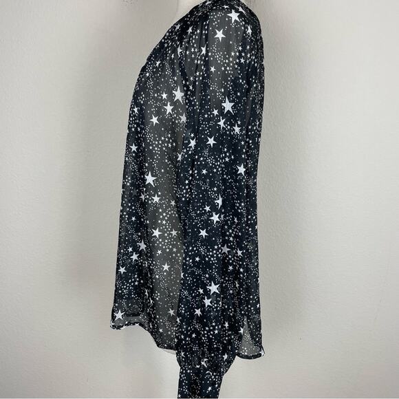 Modcloth Black Sheer Sparkle Star Long Sleeve Top Large - Picture 4 of 7